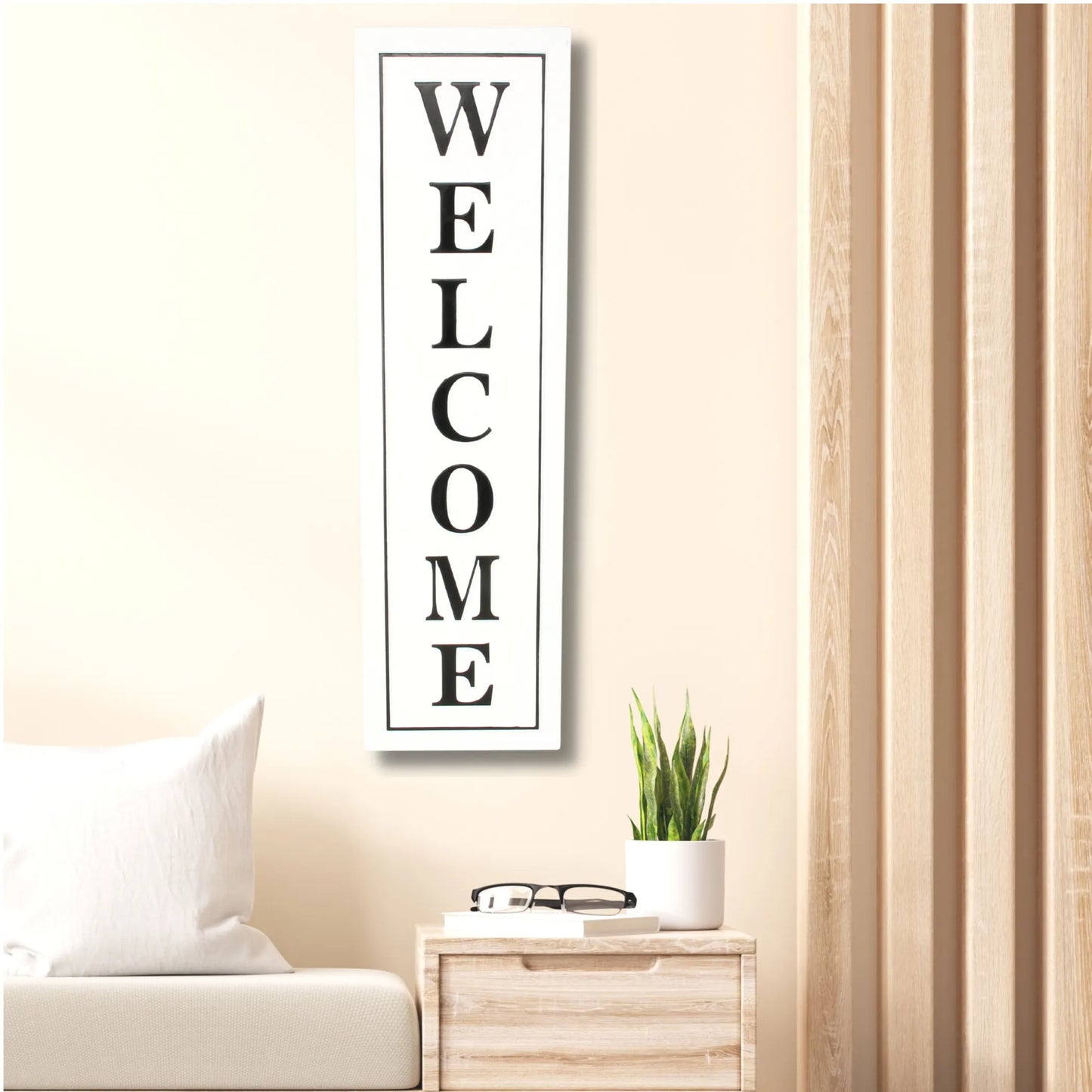Lifteno 39" Welcome Metal Wall Decor – Modern Black and White Script Wall Art