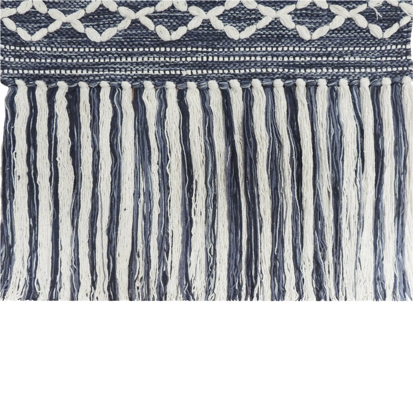 Lifteno 26" x 51" Geometric Macrame Wall Hanging – Denim Blue & White Cotton Tapestry