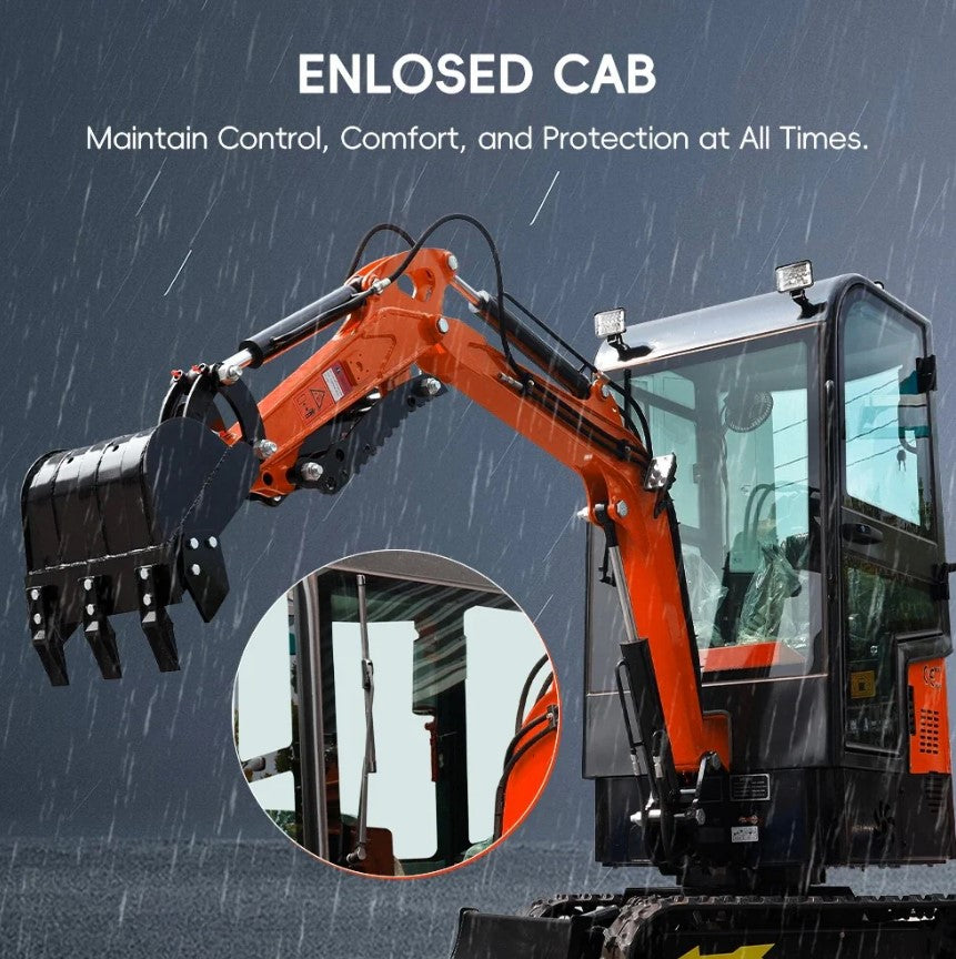MMS 1-Ton Mini Excavator with Closed Cab – 13.5 HP Gas