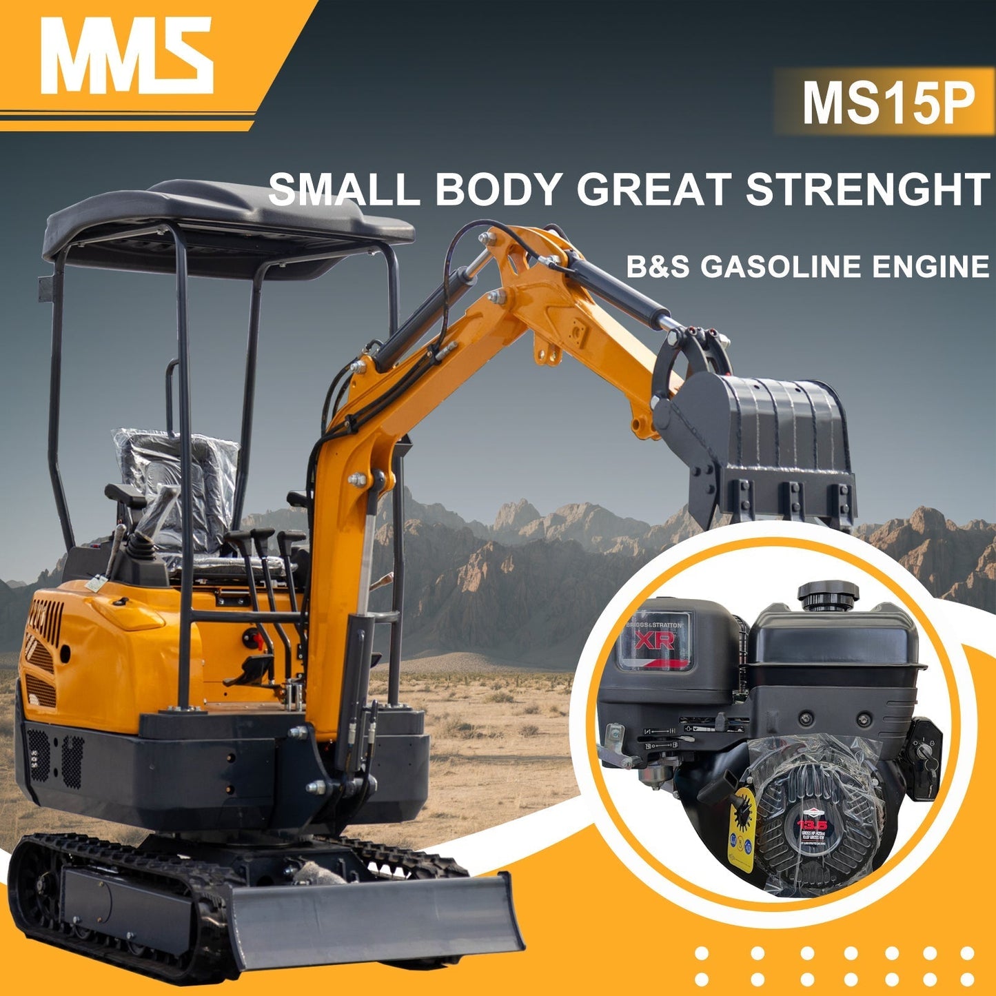 MMS MS15PRO 1.5-Ton Mini Excavator – 13.5 HP Briggs & Stratton