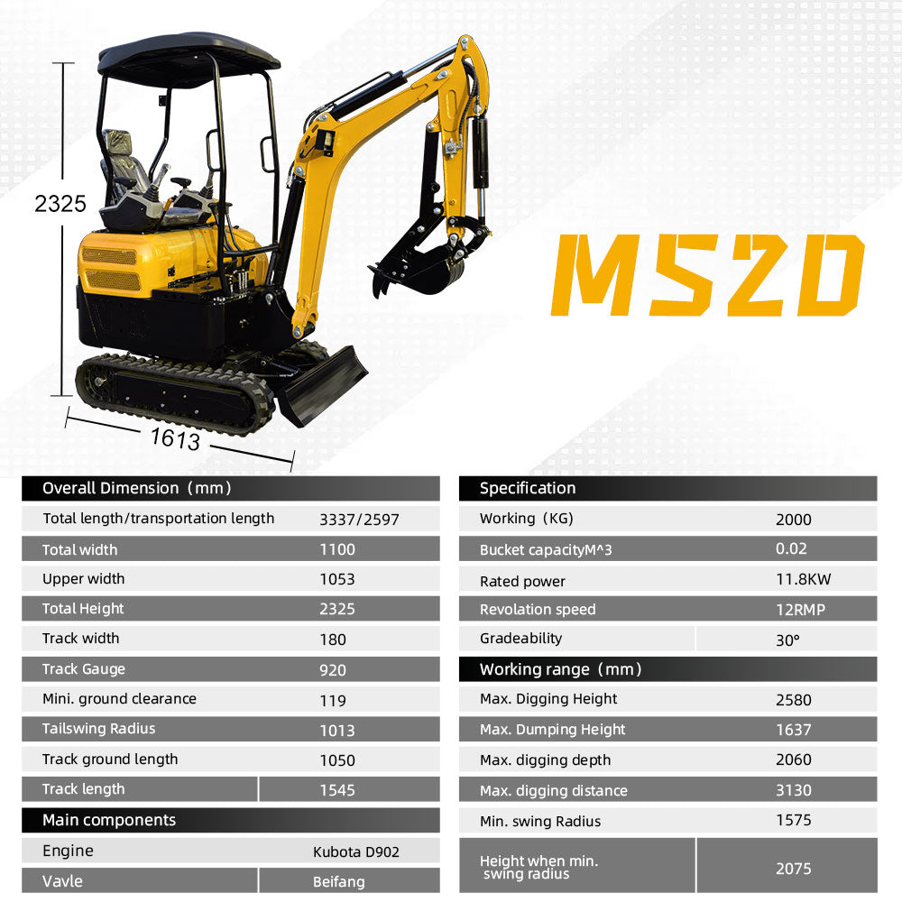 MMS MS20 2-Ton Mini Excavator – Kubota Diesel with Thumb Clip