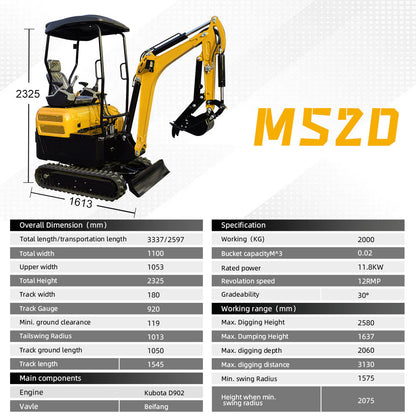 MMS MS20 2-Ton Mini Excavator – Kubota Diesel with Thumb Clip