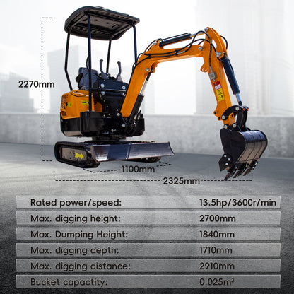 MMS MS13 1.3-Ton Mini Excavator – 13.5 HP Gas with Thumb Clip