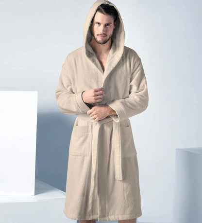 Lifteno Men’s Luxury Turkish Cotton Hooded Terry Bathrobe