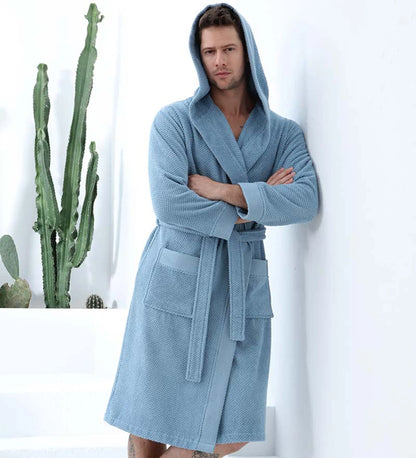 Lifteno Men’s Luxury Turkish Cotton Hooded Terry Bathrobe