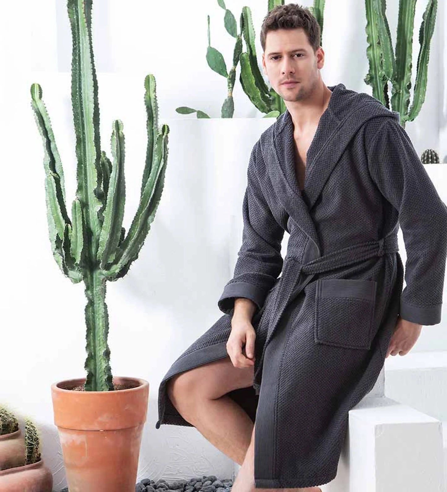 Lifteno Men’s Luxury Turkish Cotton Hooded Terry Bathrobe