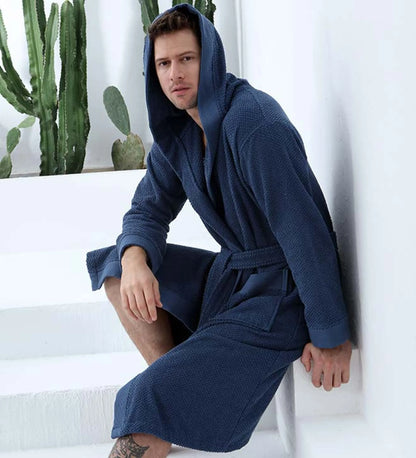 Lifteno Men’s Luxury Turkish Cotton Hooded Terry Bathrobe