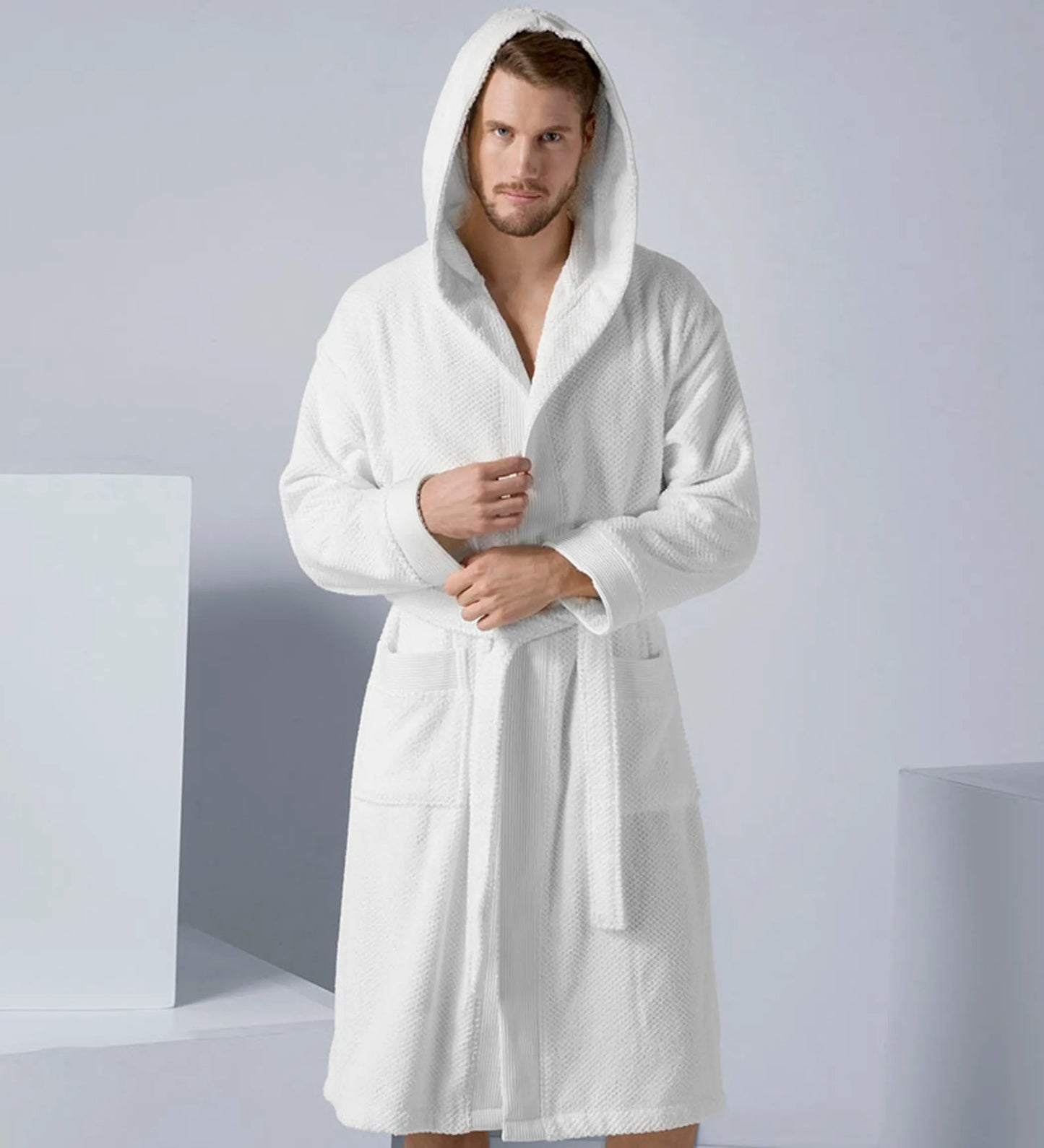 Lifteno Men’s Luxury Turkish Cotton Hooded Terry Bathrobe