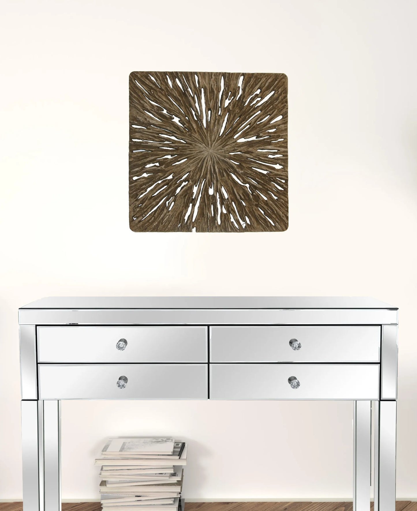 Lifteno 19" Square Wall Decor – Natural Brown Rustic Wood, Modern Minimalist Wall Art