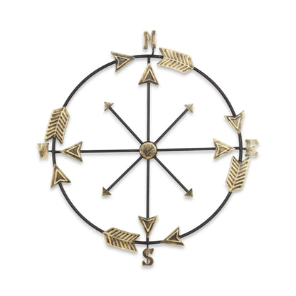 Lifteno 26" x 25" Compass Wall Decor – Distressed Brass and Black Metal, Industrial Nautical Art