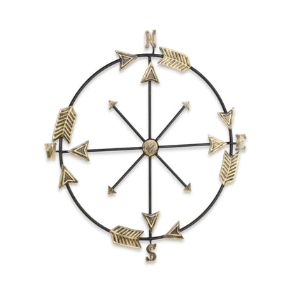 Lifteno 26" x 25" Compass Wall Decor – Distressed Brass and Black Metal, Industrial Nautical Art