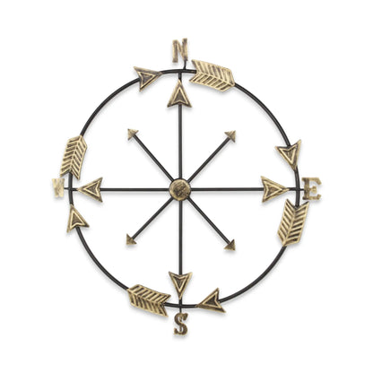 Lifteno 26" x 25" Compass Wall Decor – Distressed Brass and Black Metal, Industrial Nautical Art