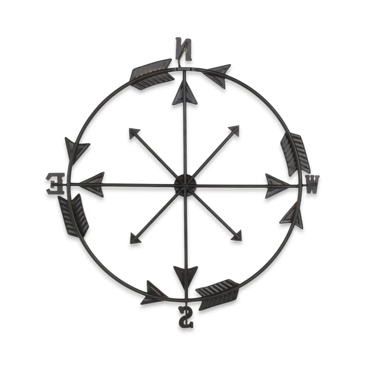 Lifteno 26" x 25" Compass Wall Decor – Distressed Brass and Black Metal, Industrial Nautical Art