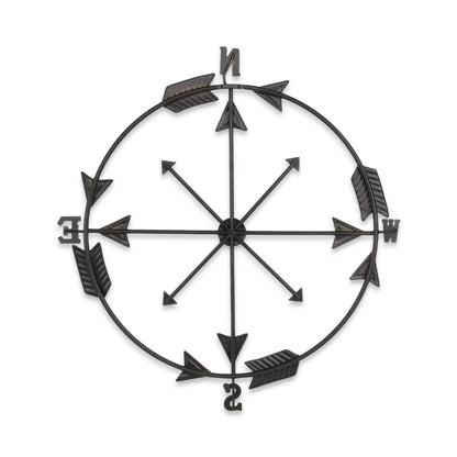 Lifteno 26" x 25" Compass Wall Decor – Distressed Brass and Black Metal, Industrial Nautical Art