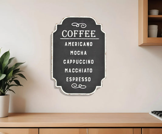 Lifteno 22" x 16" Types of Coffee Metal Wall Decor – Modern Black and White Kitchen Art