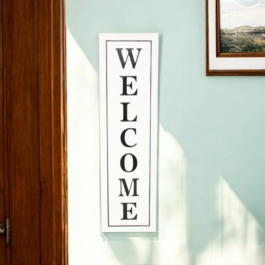 Lifteno 39" Welcome Metal Wall Decor – Modern Black and White Script Wall Art