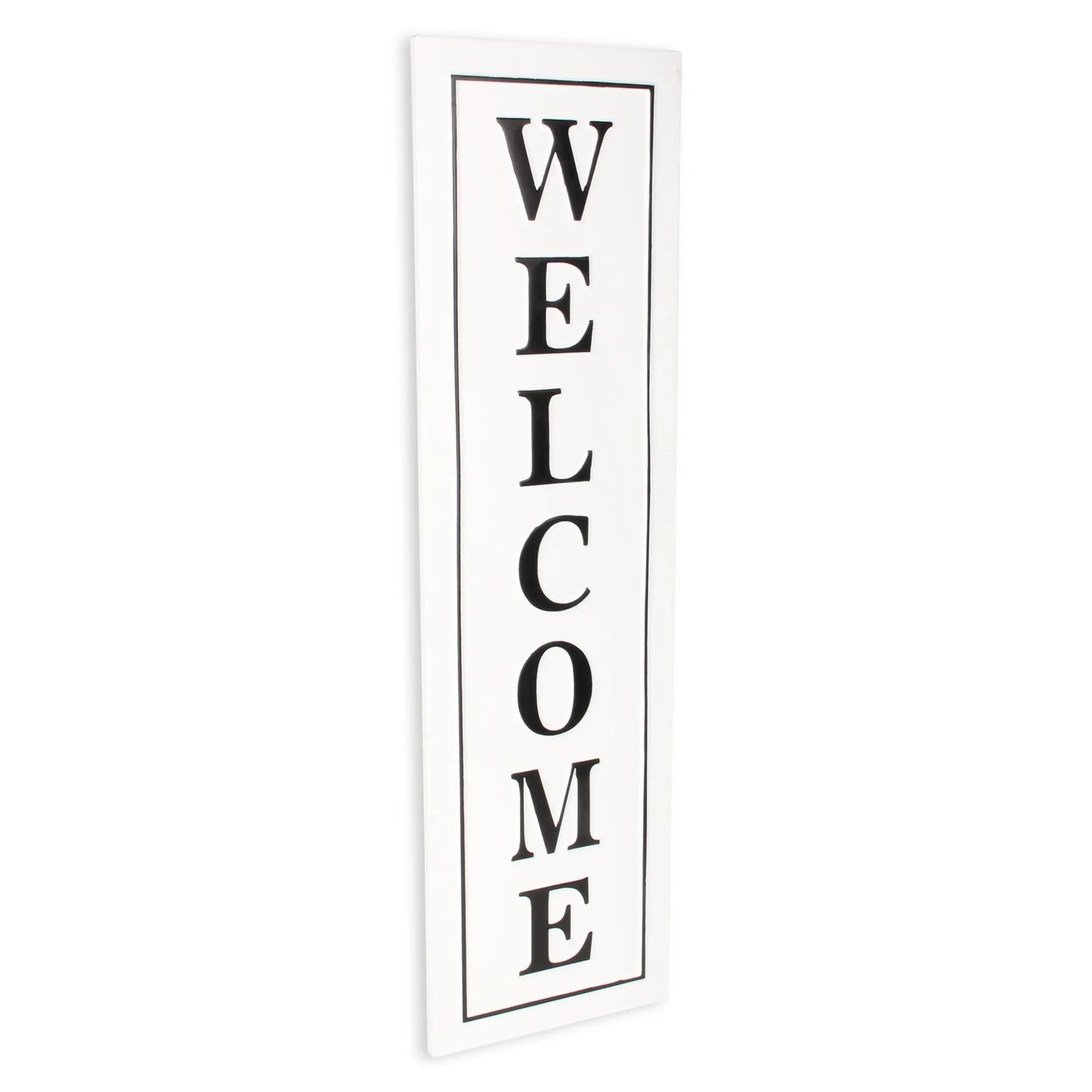 Lifteno 39" Welcome Metal Wall Decor – Modern Black and White Script Wall Art
