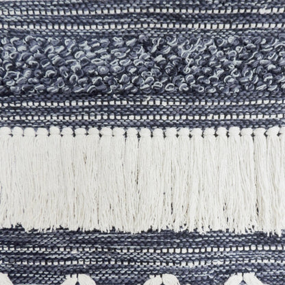 Lifteno 26" x 51" Geometric Macrame Wall Hanging – Denim Blue & White Cotton Tapestry