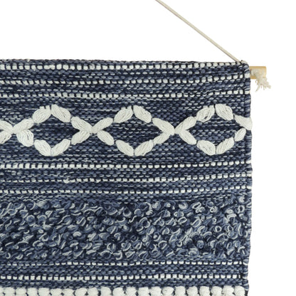 Lifteno 26" x 51" Geometric Macrame Wall Hanging – Denim Blue & White Cotton Tapestry