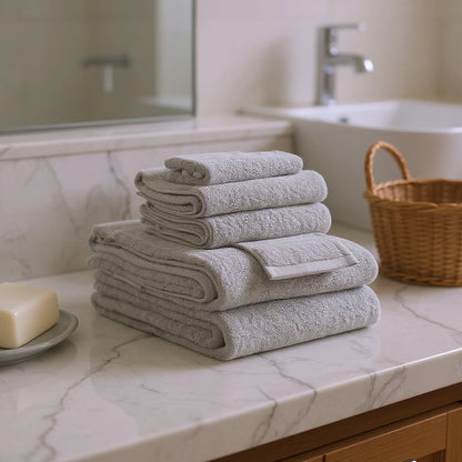 Lifteno 6-Piece Light Gray Quick-Dry Terry Cloth Towel Set