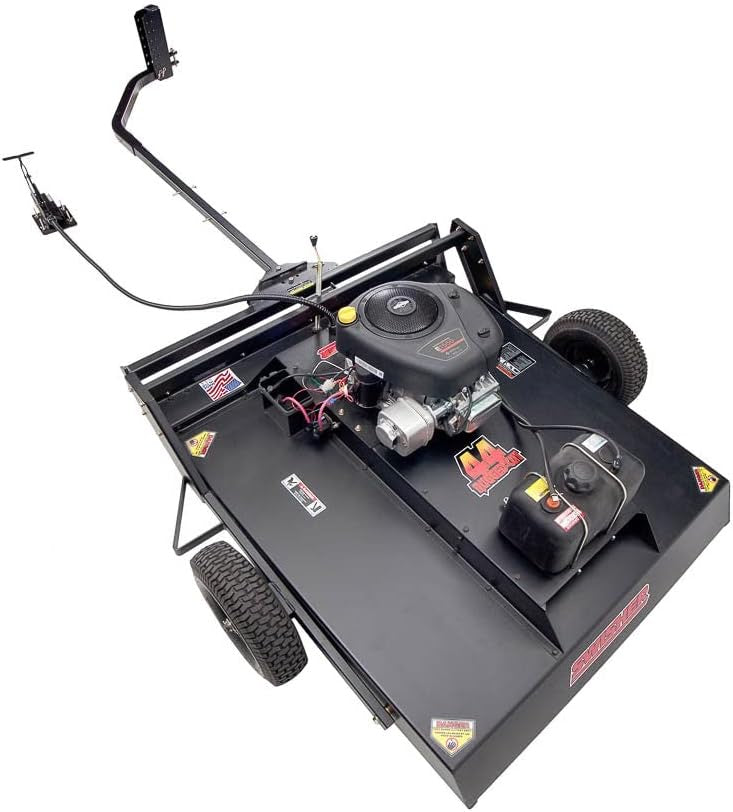 44-inch tow-behind field and brush mower with 16 HP Briggs engine, 2-inch sapling capacity