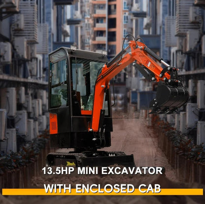 MMS 1-Ton Mini Excavator with Closed Cab – 13.5 HP Gas