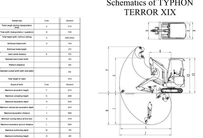 TYPHON Terror XIX 2-Ton Mini Excavator – Kubota D902 Diesel