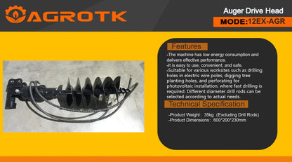 AGT 12EX-AGR Bit Auger – Fits 1-Ton AGT Mini Excavators
