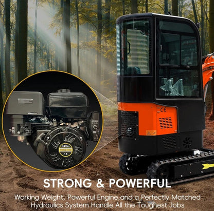 MMS 1-Ton Mini Excavator with Closed Cab – 13.5 HP Gas