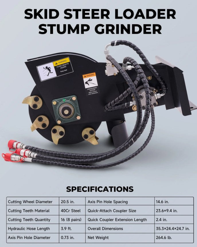 Creworks Stump Grinder Attachment – 20.5" Wheel, Mini Skid Steer