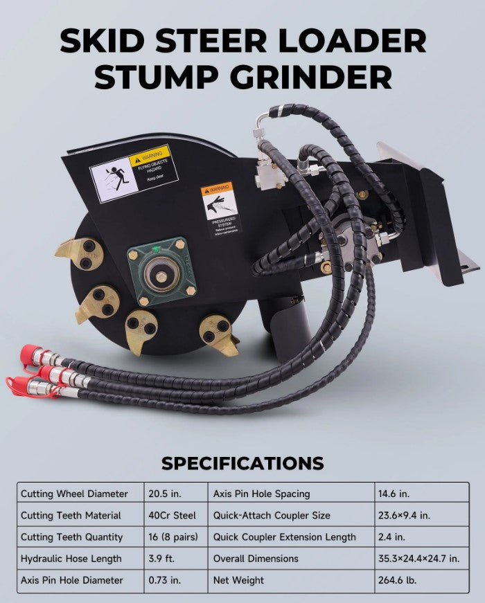 Creworks Stump Grinder Attachment – 20.5" Wheel, Mini Skid Steer