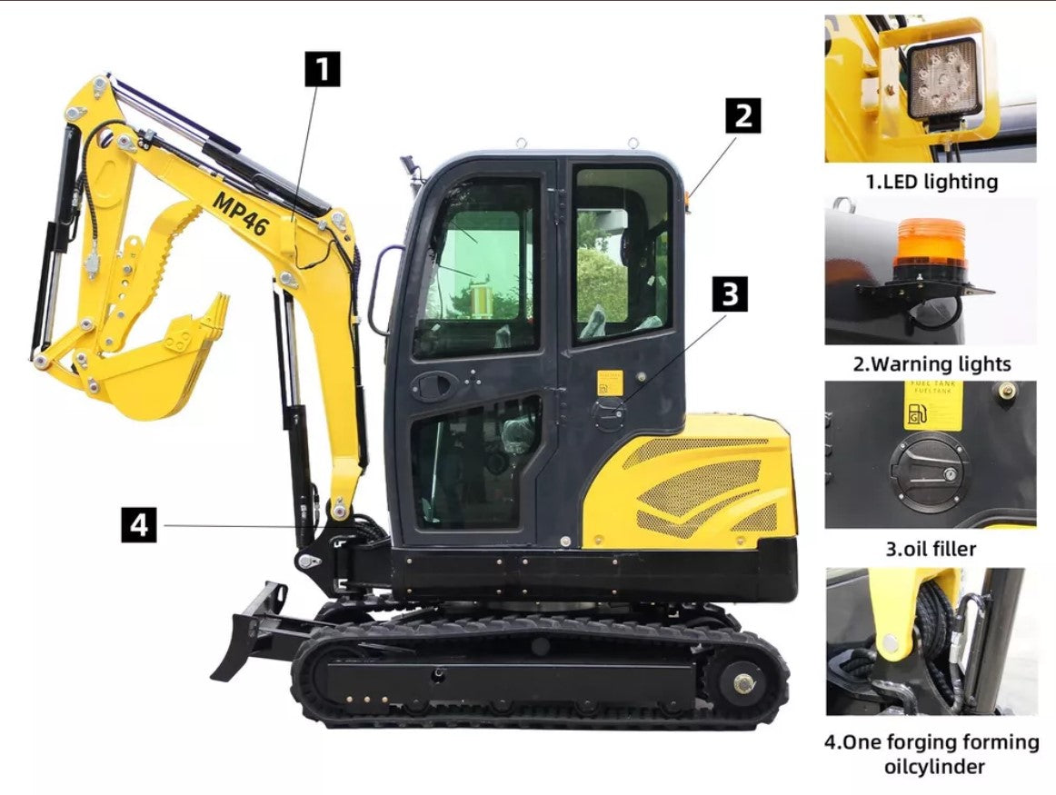 MACHPRO MP46 2-Ton Mini Excavator – 33.5 HP EPA Engine, Cab